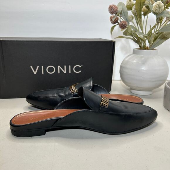 Vionic, Starling Black Leather Slip-On Flat Mule with Arch Support. Women US 9 M - Picture 11 of 14